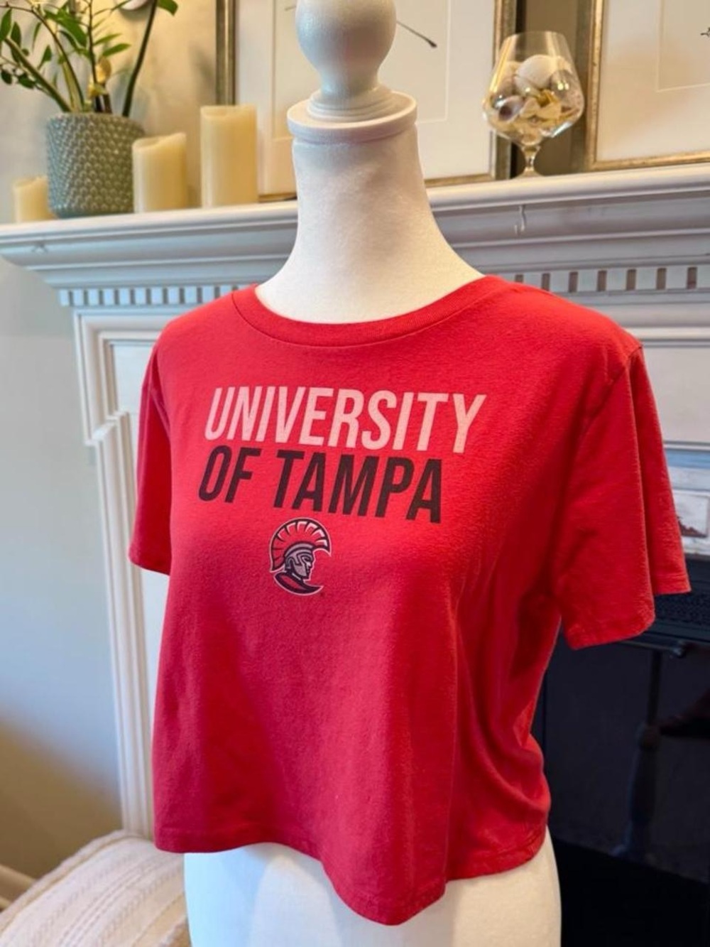 University of Tampa Spartans Cropped Graphic Tee Red Size Small